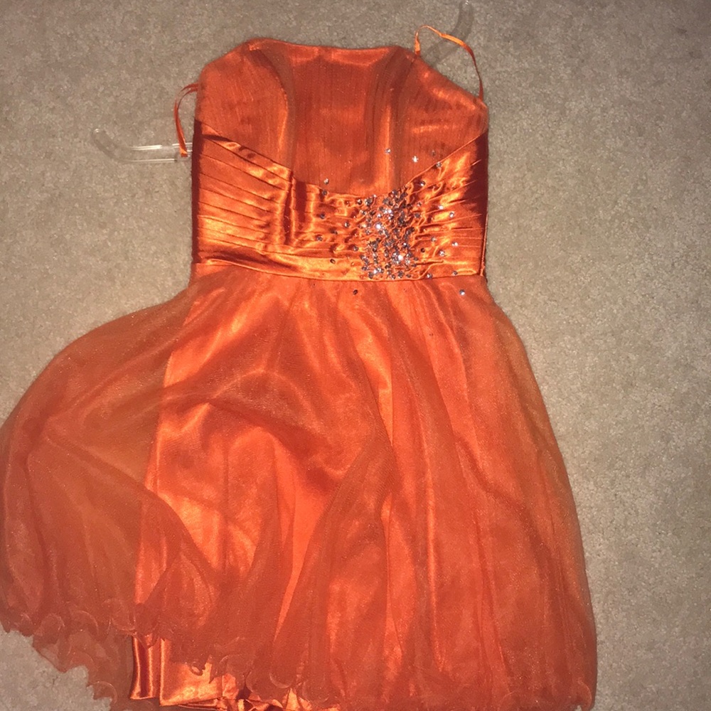 Orange short homecoming/bridesmaids dress